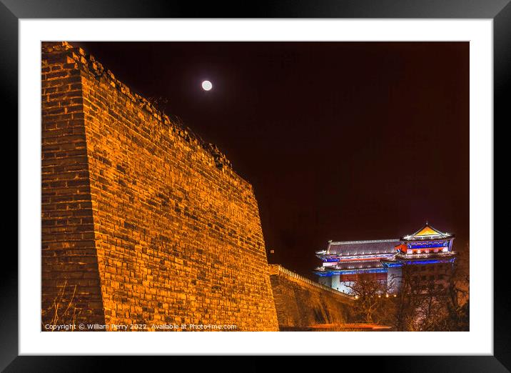 City Wall Park Night Moon Beijing China Framed Mounted Print by William Perry