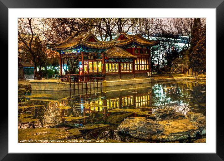 Stone Boat Temple of Sun Pond Reflection Beijing China Framed Mounted Print by William Perry
