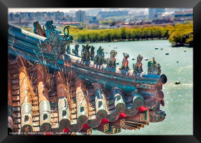 Roof Figurines Longevity Hill Tower Summer Palace Beijing China Framed Print by William Perry