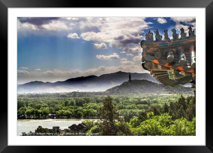 Roof Figurines Longevity Hill Tower Summer Palace Beijing China Framed Mounted Print by William Perry