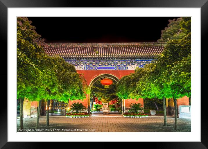 West Heaven Gate Lanterns Temple of Sun Beijing China Night Framed Mounted Print by William Perry