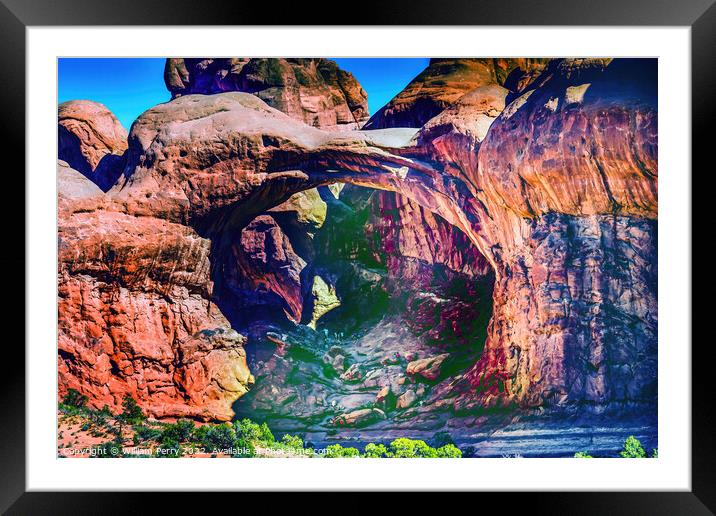 Double Arch Canyon Windows Arches National Park Moab Utah Framed Mounted Print by William Perry