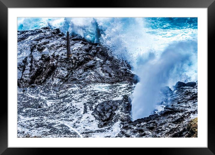 Colorful Halona Lava Blowhole Ocean Spray Honolulu Oahu Hawaii Framed Mounted Print by William Perry