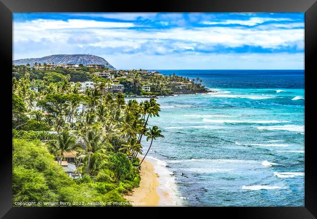Colorful Homes Ocean Surf Hawaii Kai Honolulu Oahu Hawaii Framed Print by William Perry