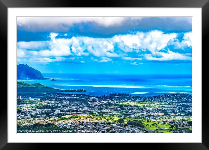 Colorful Kaneohe City Nuuanu Pali Outlook Green Mountains Oahu H Framed Mounted Print by William Perry