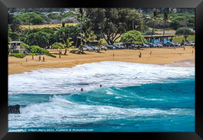 Colorful Sandy Beach Honolulu Oahu Hawaii Framed Print by William Perry