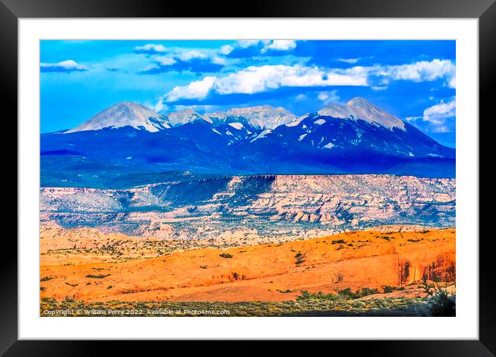 La Sal Mountains Rock Canyon Arches National Park Moab Utah  Framed Mounted Print by William Perry
