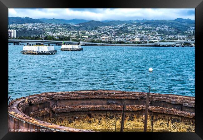 Submerged Gun Turret USS Arizona Memorial Pearl Harbor Honolulu  Framed Print by William Perry