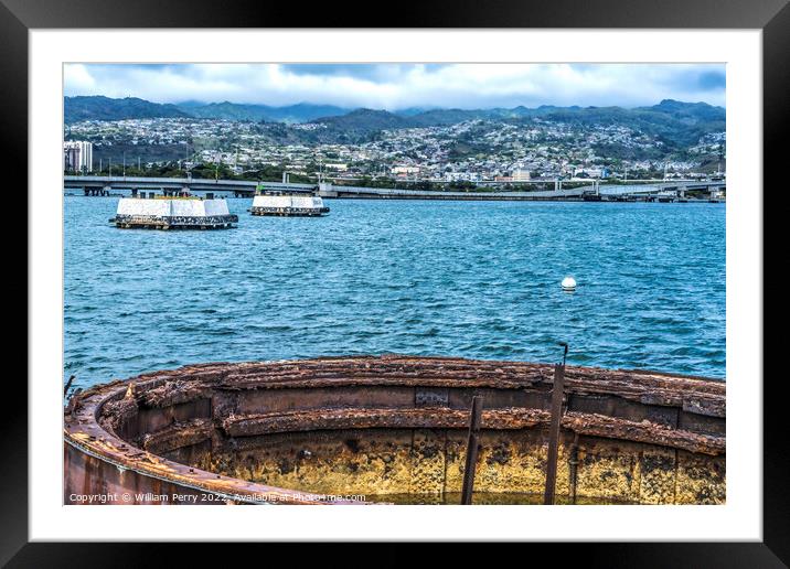 Submerged Gun Turret USS Arizona Memorial Pearl Harbor Honolulu  Framed Mounted Print by William Perry