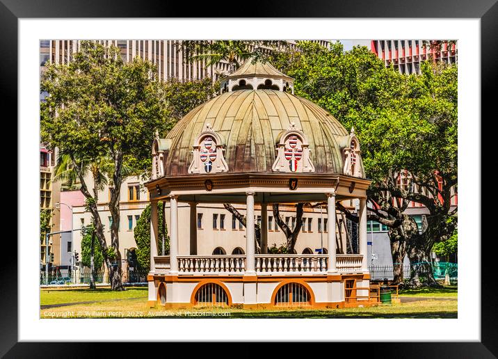Bandstand Iolani Palace Royal Residence Honolulu Oahu Hawaii Framed Mounted Print by William Perry