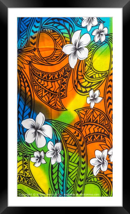 Colorful Hawaiian Orange White Flowers Cloth Textile Waikiki Hon Framed Mounted Print by William Perry
