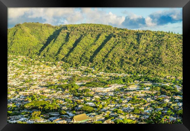 Colorful Manoa Valley Tantalus Lookout Honolulu Hawaii Framed Print by William Perry