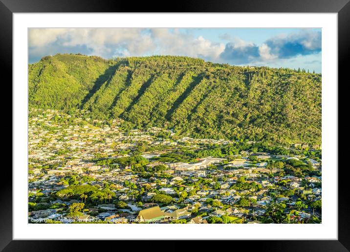 Colorful Manoa Valley Tantalus Lookout Honolulu Hawaii Framed Mounted Print by William Perry