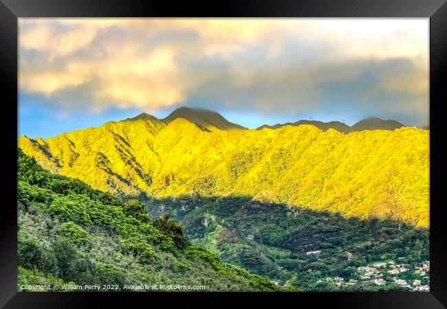 Colorful Manoa Valley Tantalus Lookout Honolulu Hawaii Framed Print by William Perry