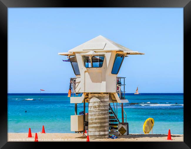 Colorful Lifeguard Station Waikiki Beach Honolulu Hawaii Framed Print by William Perry