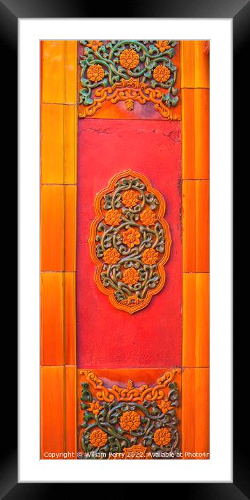 Ceramic Flowers Decorations Yellow Wall Forbidden City Beijing China Framed Mounted Print by William Perry