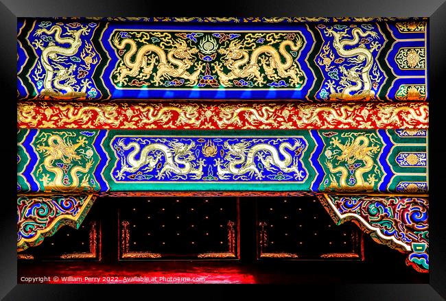 Golden Dragon Decorations Gugong Forbidden City Beijing China Framed Print by William Perry