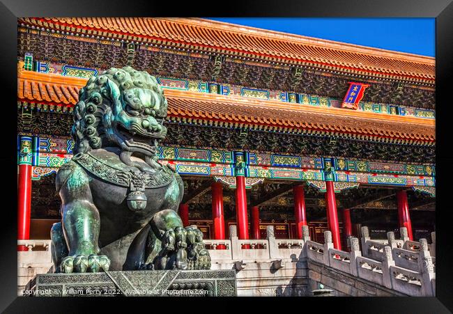 Dragon Statue Tai He Gate Forbidden City Palace Beijing China Framed Print by William Perry