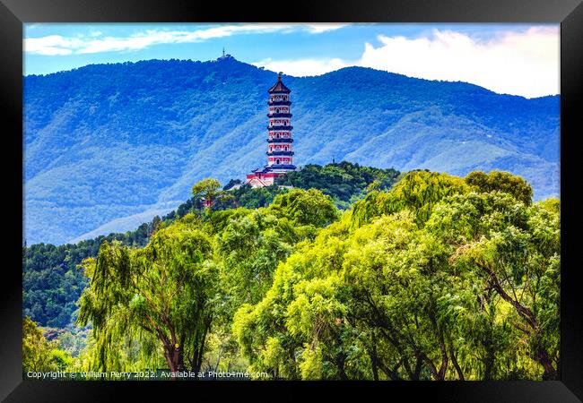 Yue Feng Pagoda Willow Trees Summer Palace Beijing China Framed Print by William Perry