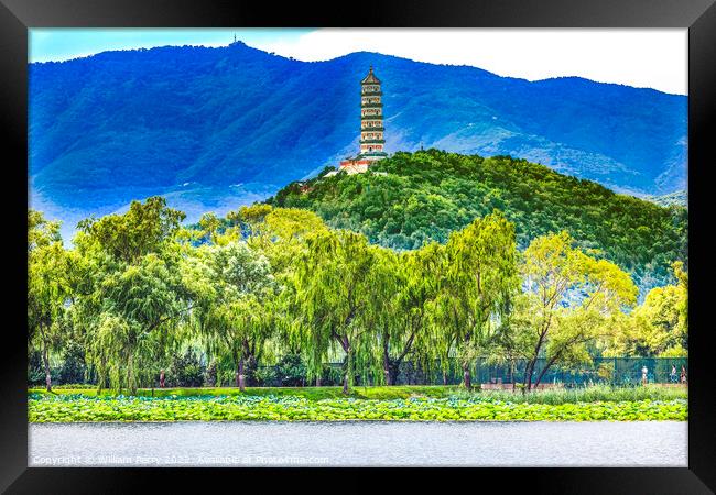 Yue Feng Pagoda Lotus Garden Summer Palace Beijing China Framed Print by William Perry