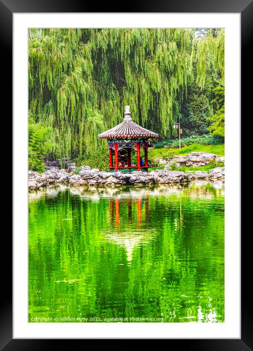 Red Pavilion Temple of Sun City Park Beijing China Framed Mounted Print by William Perry
