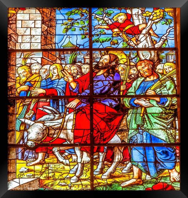 Palm Sunday Jesus Stained Glass Seville Cathedral Spain Framed Print by William Perry