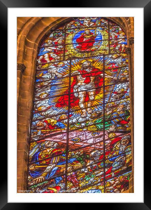 Christ Victor Resurrection Stained Glass Seville Cathedral Spain Framed Mounted Print by William Perry