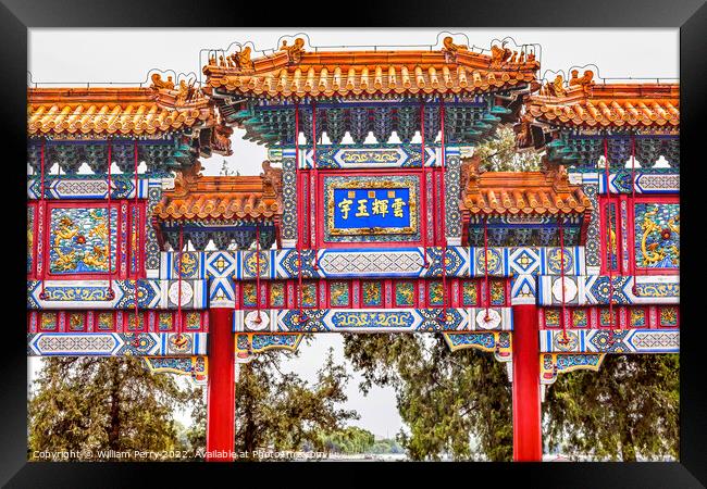 Red White Ornate Gate Summer Palace Beijing China Framed Print by William Perry