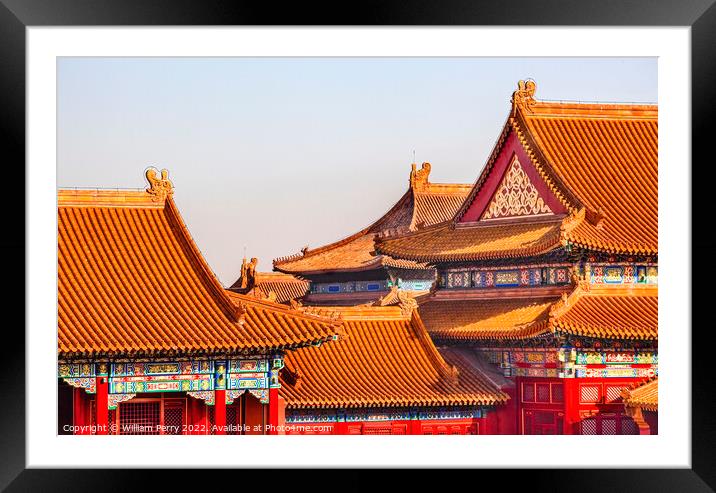 Orange Roofs Decorations Forbidden City Palace Beijing China Framed Mounted Print by William Perry