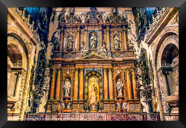 Wooden Altar Mary Statue Seville Cathedral Spain Framed Print by William Perry