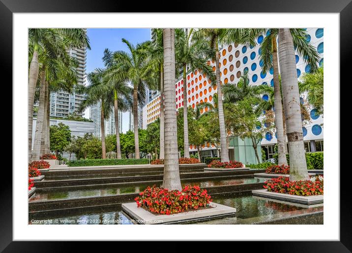 Palm Trees Water Garden Downtown Buildings Miami Florida Framed Mounted Print by William Perry