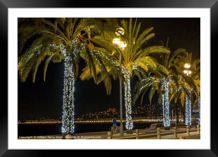 Christmas Decorations Palm Trees Nice France Framed Mounted Print by William Perry