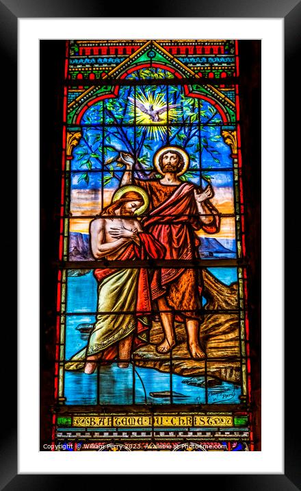 Jesus Baptism Stained Glass Notre Dame de Nice Nice France Framed Mounted Print by William Perry