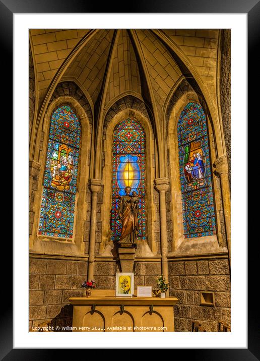 Saint Joseph Statue Stained Glass Notre Dame Church Nice France Framed Mounted Print by William Perry