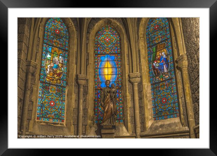 Saint Joseph Statue Stained Glass Notre Dame Church Nice France Framed Mounted Print by William Perry