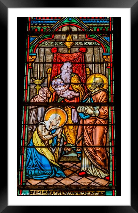 Presentation Baby Jesus Stained Glass Notre Dame Nice France Framed Mounted Print by William Perry
