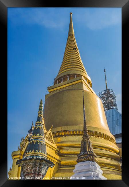 Gold Pagoda Phra Siratana Chedi Grand Palace Bangkok Thailand Framed Print by William Perry