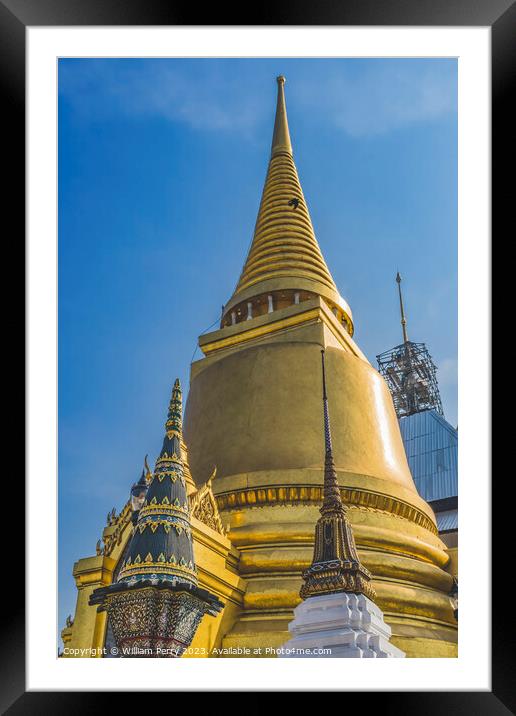 Gold Pagoda Phra Siratana Chedi Grand Palace Bangkok Thailand Framed Mounted Print by William Perry