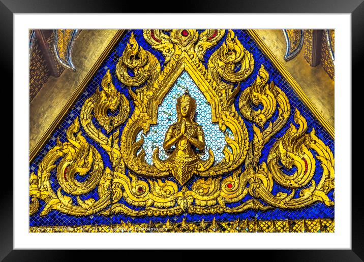 Praying Buddha Pavilion Closeup Grand Palace Bangkok Thailand Framed Mounted Print by William Perry
