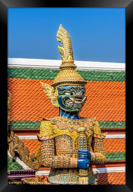 Blue Guardian Grand Palace Bangkok Thailand Framed Print by William Perry