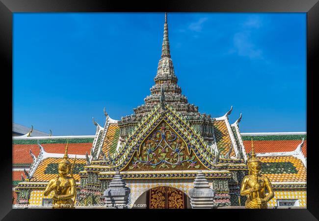 Gold Guardians Hor Phra Naga Grand Palace Bangkok Thailand Framed Print by William Perry