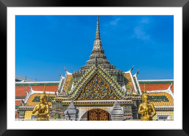 Gold Guardians Hor Phra Naga Grand Palace Bangkok Thailand Framed Mounted Print by William Perry