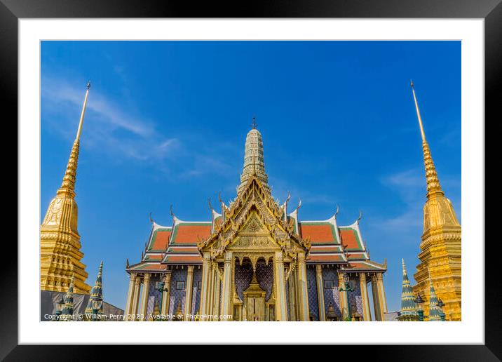 Golden Pagodas Royal Pantheon Grand Palace Bangkok Thailand Framed Mounted Print by William Perry