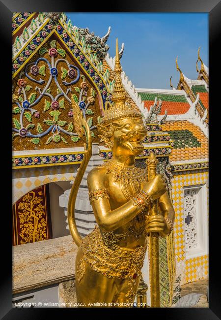 Gold Guardian Hor Phra Naga Grand Palace Bangkok Thailand Framed Print by William Perry
