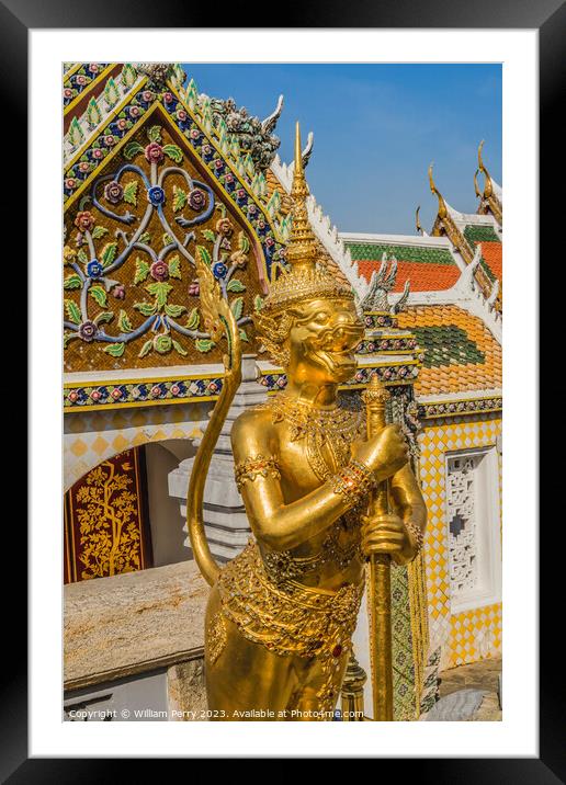 Gold Guardian Hor Phra Naga Grand Palace Bangkok Thailand Framed Mounted Print by William Perry