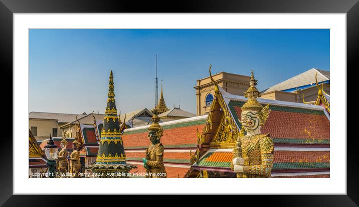 Colorful Guardians Grand Palace Bangkok Thailand Framed Mounted Print by William Perry