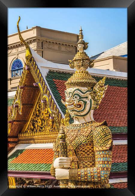 White  Guardian Statue Grand Palace Bangkok Thailand Framed Print by William Perry