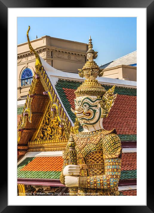 White  Guardian Statue Grand Palace Bangkok Thailand Framed Mounted Print by William Perry