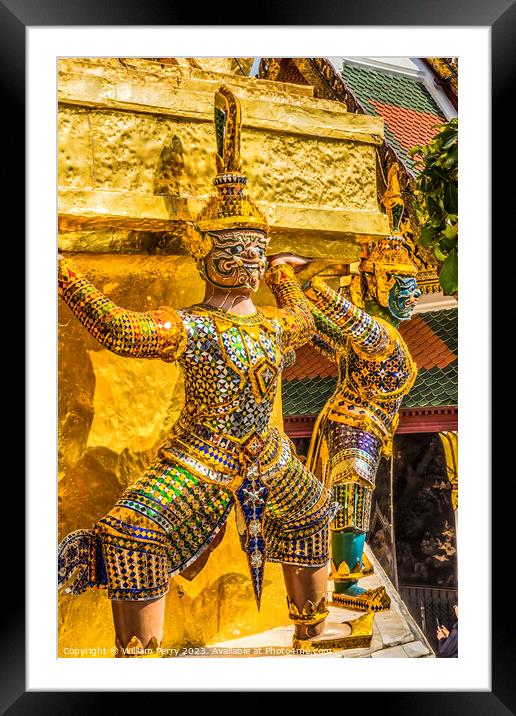 Colorful Guardians Gold Stupa Pagoda Grand Palace Bangkok Thaila Framed Mounted Print by William Perry