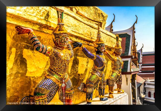 Colorful Guardians Gold Stupa Pagoda Grand Palace Bangkok Thaila Framed Print by William Perry